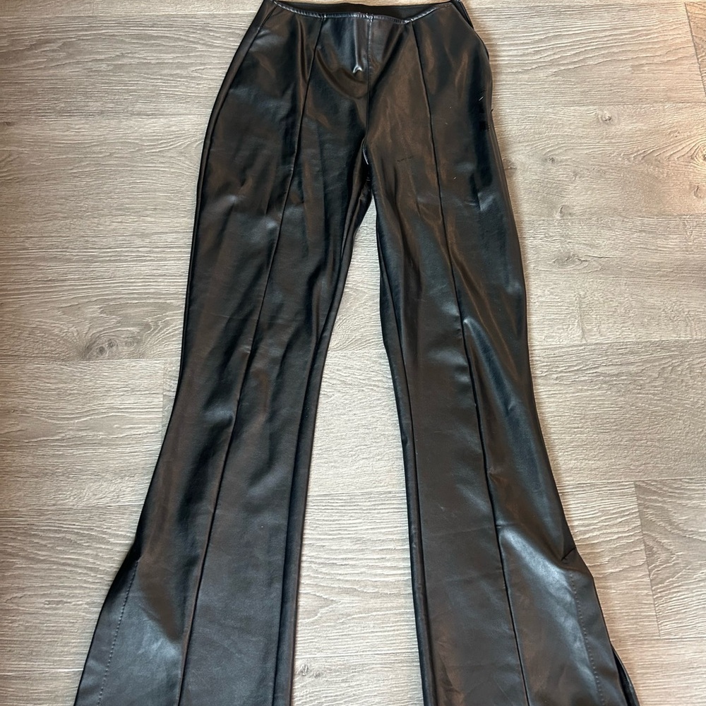 Abercrombie Black Faux Leather Flare Pants